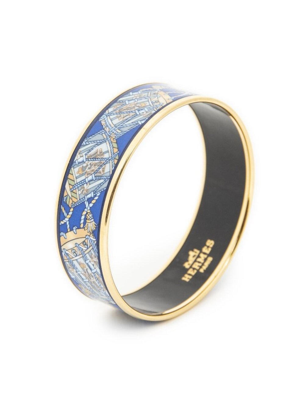 Hermes Enamel Bangle Blue Yellow Drum Motif Bracelet